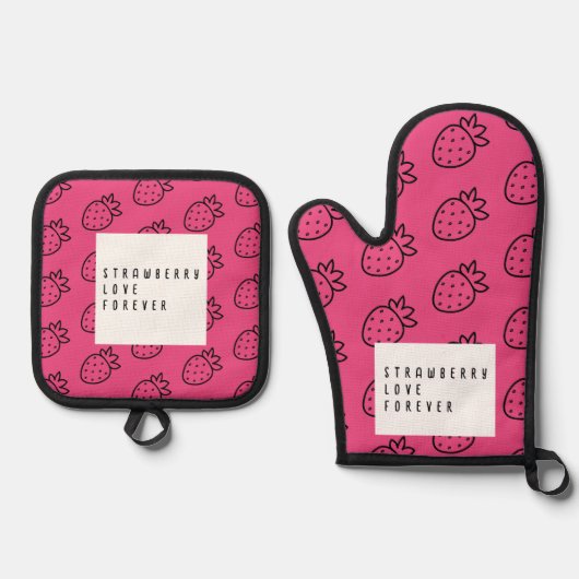 Erdbeere Liebe. Ofenhandschuh & Topflappen-Set (Vorderseite)