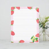 Erdbeere Lined Pink Stationery Paper (Stehend Vorderseite)