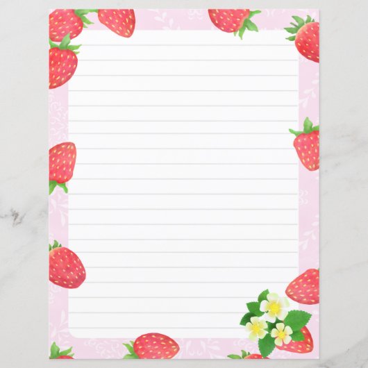 Erdbeere Lined Pink Stationery Paper (Vorderseite)