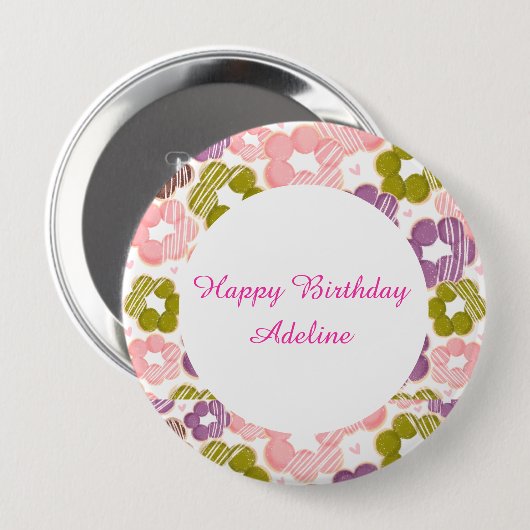 Erdbeere, Matcha, Schokolade und Ube Mochi Donuts Button (Vorne & Hinten)