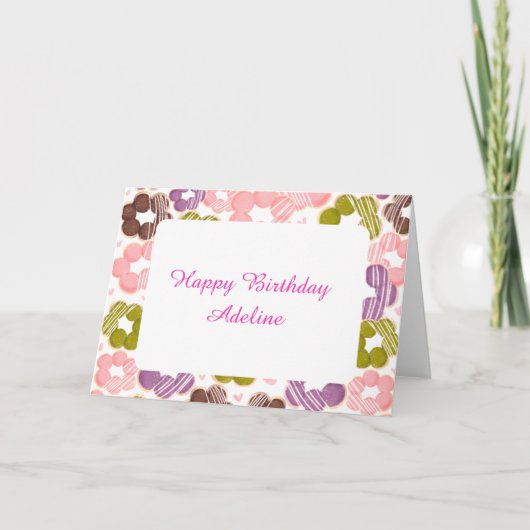 Erdbeere, Matcha, Schokolade und Ube Mochi Donuts Karte (Vorderseite)