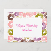 Erdbeere, Matcha, Schokolade und Ube Mochi Donuts Postkarte (Vorne/Hinten)