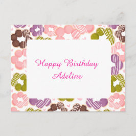 Erdbeere, Matcha, Schokolade und Ube Mochi Donuts Postkarte