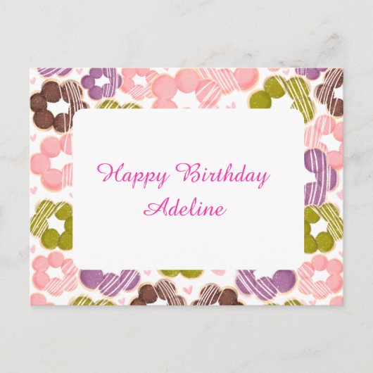 Erdbeere, Matcha, Schokolade und Ube Mochi Donuts Postkarte (Vorderseite)