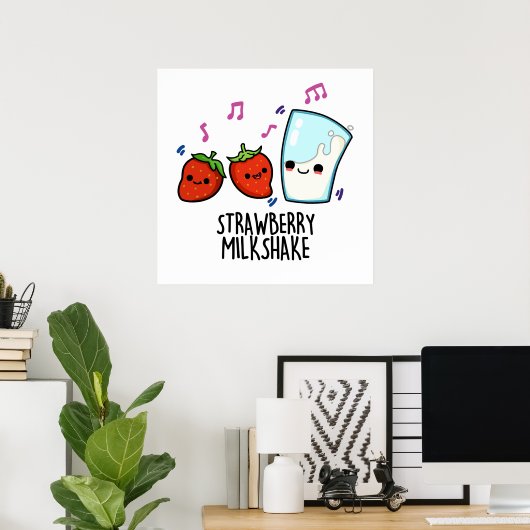 Erdbeere Milch Shake Funny Food Puff Poster (Heimbüro)