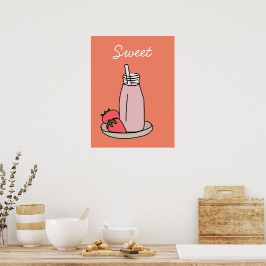 Erdbeere Milkshake Retrosa Poster (Küche)