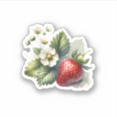 Erdbeere mit Blume, maßgeschneidert Vinyl Sticker (Vorderseite)