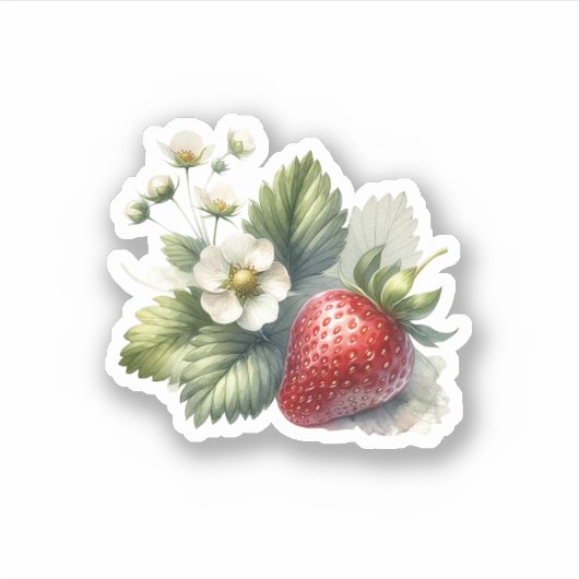 Erdbeere mit Blume, maßgeschneidert Vinyl Sticker (Vorderseite)