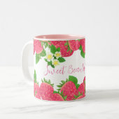 Erdbeere mit Blume Zweifarbige Tasse (Vorderseite Links)