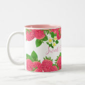 Erdbeere mit Blume Zweifarbige Tasse (Links)