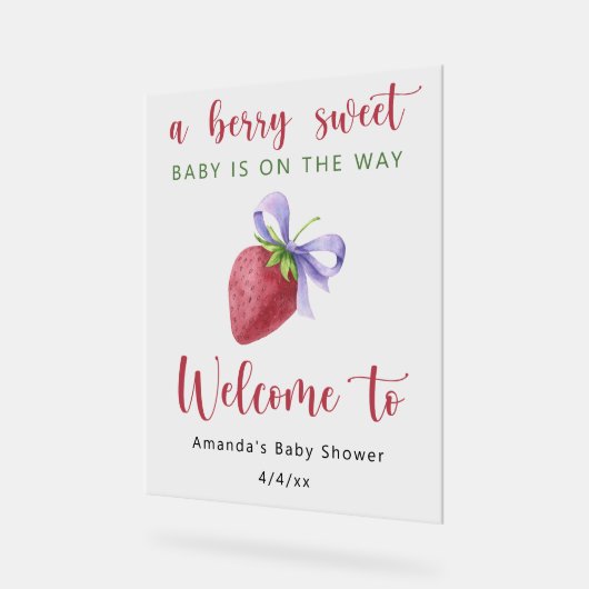 Erdbeere mit Bugbaby-Dusche Acrylschild (Winkel)