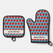 Erdbeere mit Fruchtrot (Name) Ofenhandschuh & Topflappen-Set (Vorderseite)