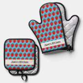 Erdbeere mit Fruchtrot (Name) Ofenhandschuh & Topflappen-Set (Vorderseite/Rückseite)