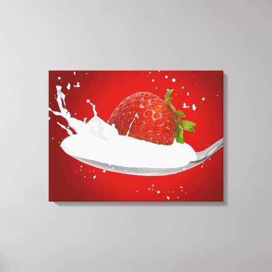 Erdbeere mit Milchspritze Leinwanddruck (Vorderseite)