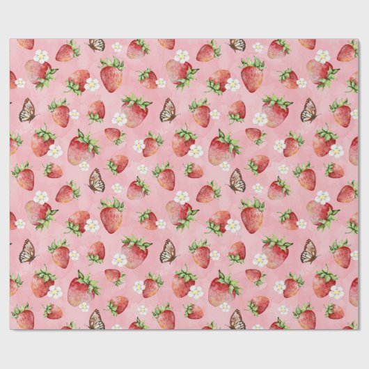 Erdbeere mit Schmetterling Geschenkpapier (Flach)