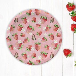 Erdbeere mit Schmetterling Pappteller