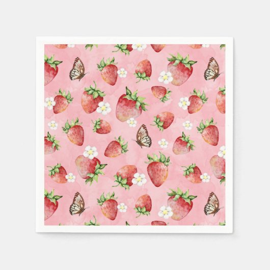 Erdbeere mit Schmetterling Serviette (Vorderseite)