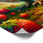 Erdbeere Owl Fantasy Surrealistische Schale Poster (Ecke)