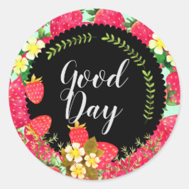 Erdbeere. Personalisiert. Schwarz. Runder Aufkleber