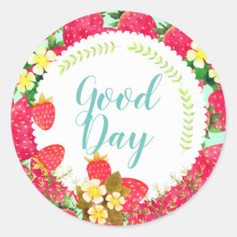 Erdbeere. Personalisiert. Weiß. Runder Aufkleber