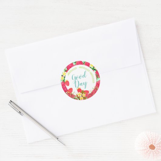 Erdbeere. Personalisiert. Weiß. Runder Aufkleber (Umschlag)