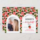 Erdbeere personalisiertes Foto zum ersten Geburtst Einladung (Vorne/Hinten)