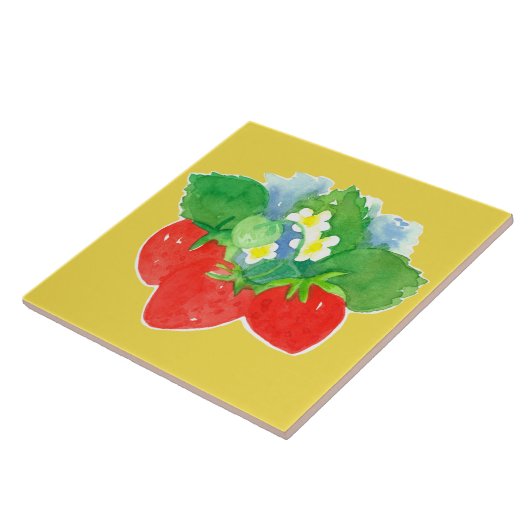 Erdbeere Pflanze Weiße Blume Gelb Fliese (Seite)