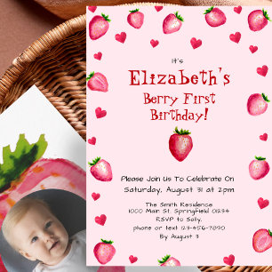 Erdbeere Pink Berry Erste Geburtstag Stachelbeere Einladung