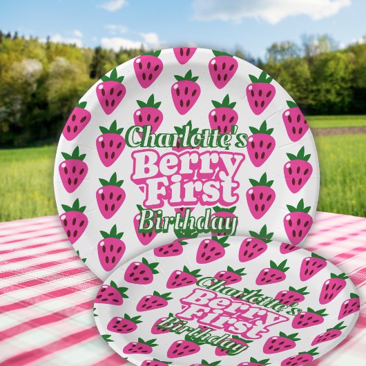 Erdbeere Pink Erste Geburtstag  Pappteller