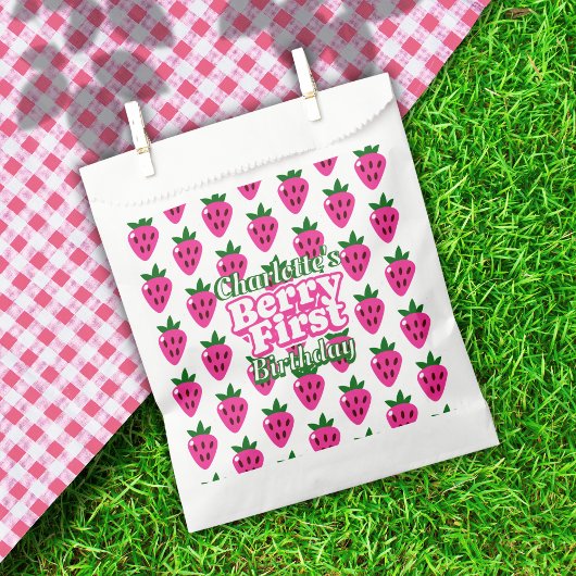 Erdbeere Pink Erste Geburtstagsfeier  Geschenktütchen