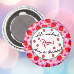 Erdbeere Pink Geburtstagsfeier Personalisiert  Magnet