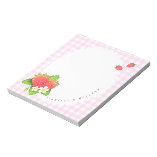 Erdbeere Pink Kariert Notizblock (Rotiert)