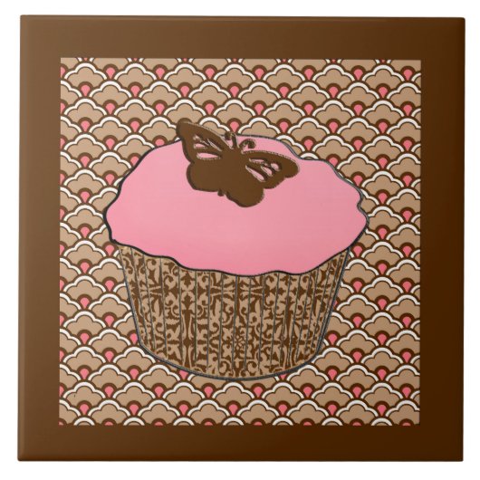 Erdbeere Pink Mattiert Cupcake Fliese (Vorderseite)