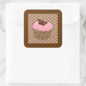Erdbeere Pink Mattiert Cupcake Quadratischer Aufkleber (Tasche)