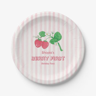 Erdbeere Pink Streifen Mädchen Beere Erster Geburt Pappteller
