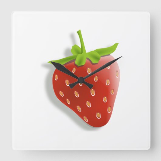 Erdbeere Quadratische Wanduhr (Vorderseite)