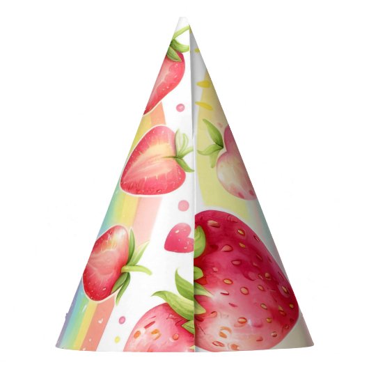 Erdbeere Regenbogenbeere erster 1. Geburtstag Partyhütchen (Rückseite)