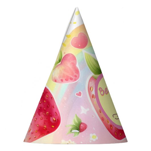 Erdbeere Regenbogenbeere erster 1. Geburtstag Partyhütchen (Links)