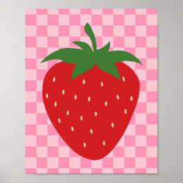 Erdbeere Retro Obst Rosa und Rot Poster