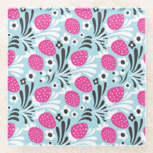 Erdbeere: Rosa Berry Nahtlos. Glasuntersetzer