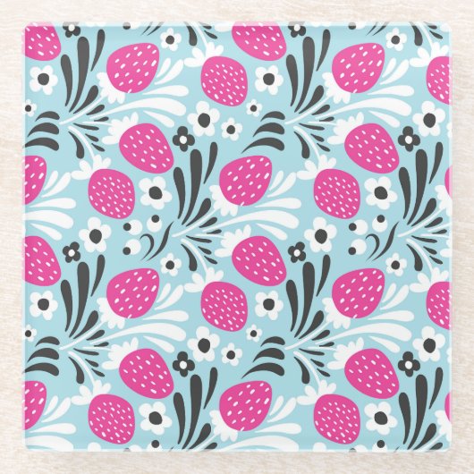 Erdbeere: Rosa Berry Nahtlos. Glasuntersetzer (Vorderseite)