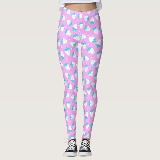 Erdbeere Rosa Blau Leggings (Vorderseite)