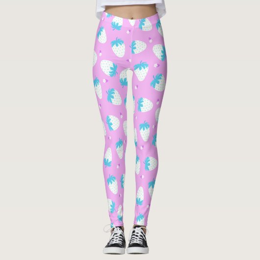Erdbeere Rosa Blau Leggings (Vorderseite)
