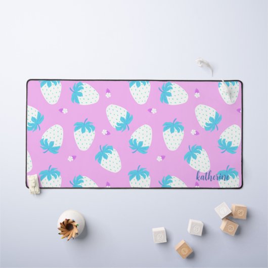 Erdbeere Rosa Blau Schreibtischunterlage (Kindertisch)