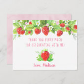 Erdbeere Rosa Blauer Geburtstag Dankeskarte (Vorne/Hinten)