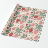 Erdbeere Rosa Botanisch Geschenkpapier (Ungerollt)