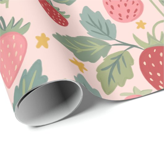Erdbeere Rosa Botanisch Geschenkpapier (Rolleneckpunkt)