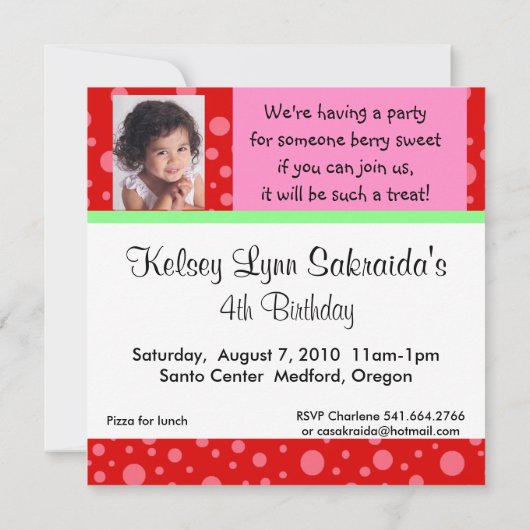 Erdbeere Rosa Einladung (Rückseite)