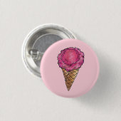 Erdbeere Rosa Eiscreme Waffelkone Feinschmecker Button (Vorne & Hinten)