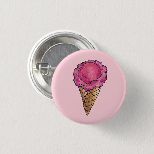Erdbeere Rosa Eiscreme Waffelkone Feinschmecker Button (Vorne & Hinten)